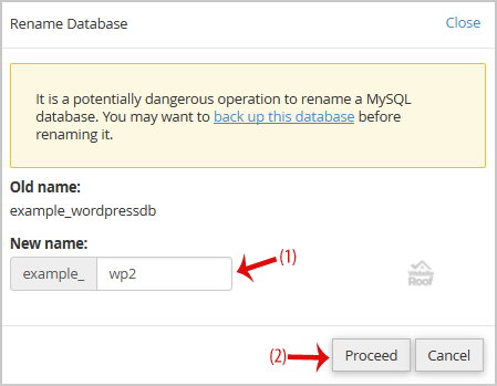 rename a database in cPanel-websiteroof