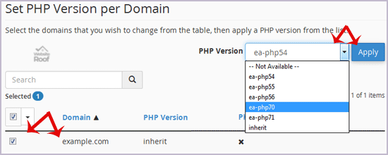 Set the PHP Version per Domain, Using cPanel-websiteroof