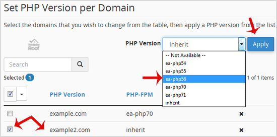 Set the PHP Version per Domain, Using cPanel-websiteroof