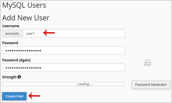 Create a Database Username in cPanel-websiteroof