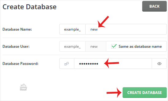 create a database in DirectAdmin-websiteroof