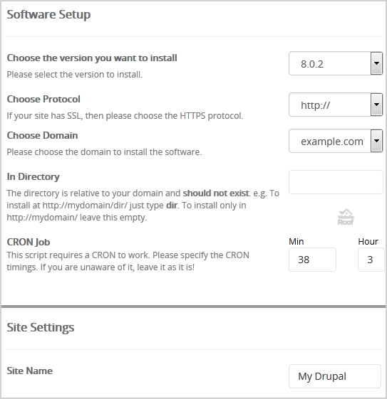 Install Drupal via Softaculous