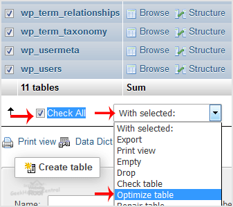 optimize database via phpMyAdmin in cPanel-websiteroof