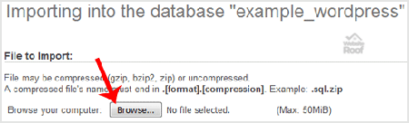 import database via phpMyAdmin in cPanel-websiteroof