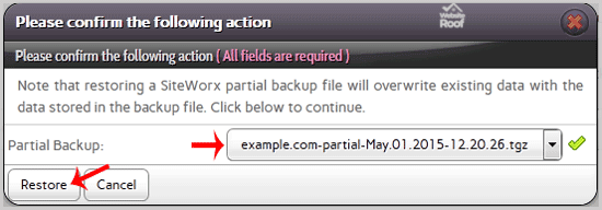 Partial backup SiteWorx