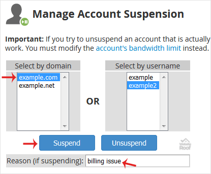 Suspend cPanel user
