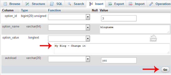 edit database table via phpMyAdmin in cPanel-websiteroof